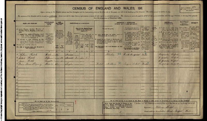 Hatch (Francis William) 1911 Census